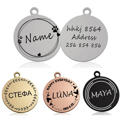 Collar con etiqueta circular de identificación de perro y gato personalizado, colgante grabado, Collar para mascotas, cadena, suministros para productos con nombre de etiqueta