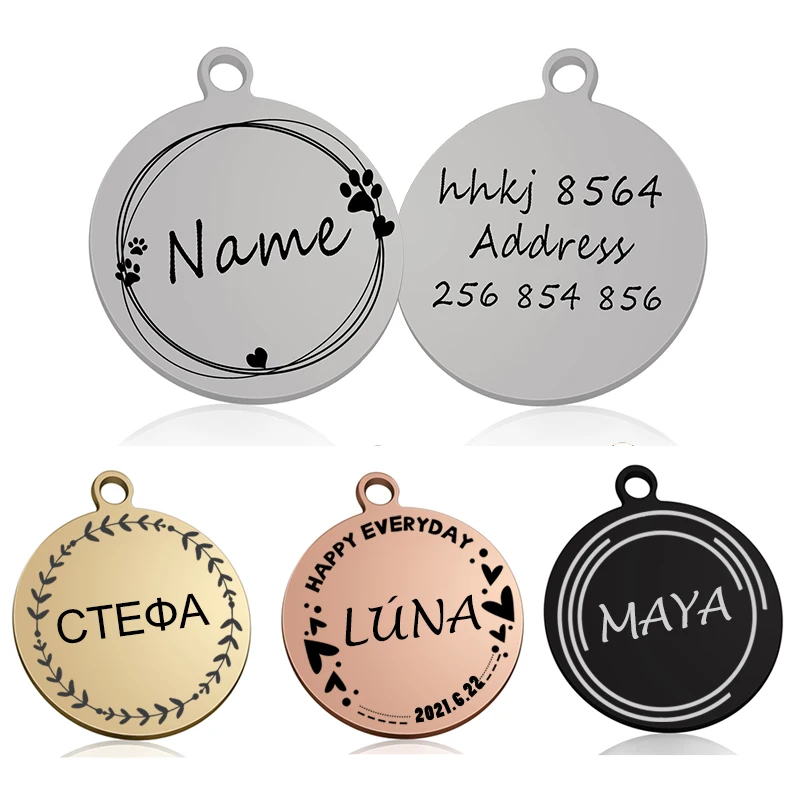 Niestandardowy spersonalizowany kot pies ID koło znacznik obroża wisiorek grawerowany naszyjnik dla zwierząt domowych łańcuszek z amuletem dostarcza produkty z nazwą tagu