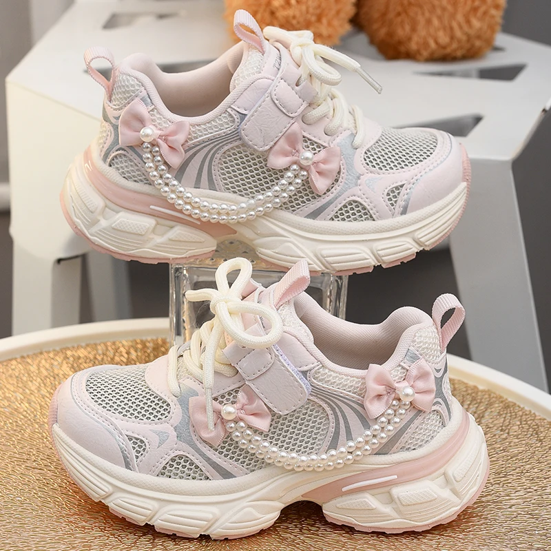 

Детские спортивные кроссовки для девочек, дышащие сетчатые кроссовки в стиле «папины туфли», новинка весна-лето 2026, нескользящие кроссовки для маленьких девочек