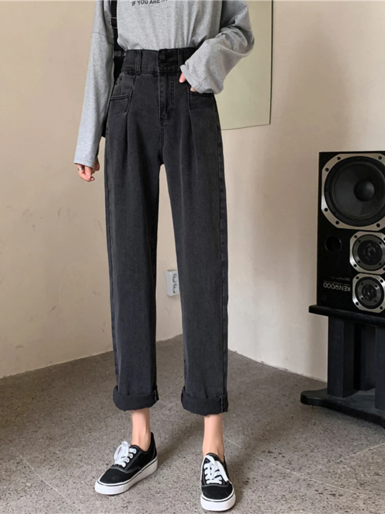 S-5xl Jeans Women Spring European Style Ankle-length High Waist Office Lady Solid Simple Straight All-match Streetwear Leisure