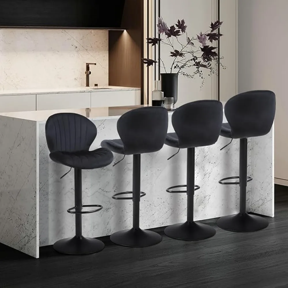 

Modern Bar Stools Set of 4, Velvet Height Adjustable Swivel Barstools, Back & Footrest, Armless Kitchen Island Counter Chairs