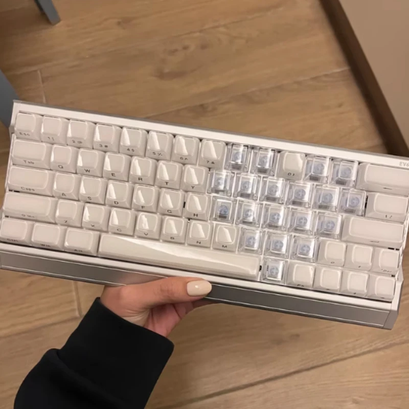 Jelly Keycaps Custom Side-Engraved Key Caps PC White OEM Profile Transparent Keycap Set for Wooting EV63 & Mechanical Keyboards