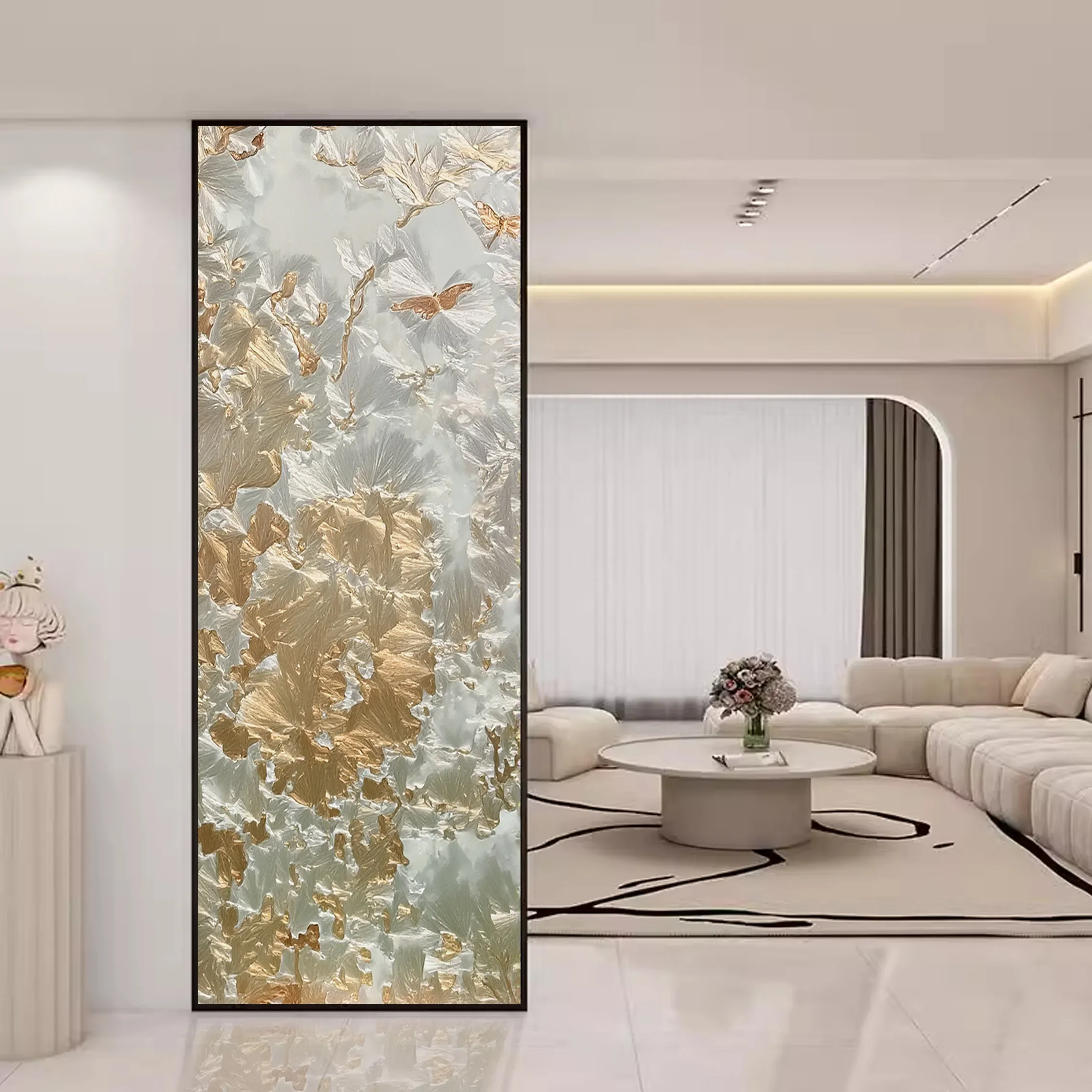 High-end light luxury handmade silk enamel color art glass screen decoration French living room entrance door