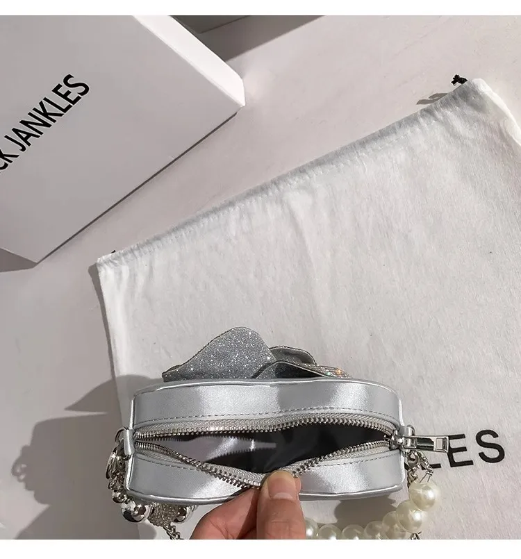 Glitter Shiny Rhinestones Diamond Floral Evening Bag Luxury Designer Satin Heart Shaped Clutch Purse Women Handbag Crossbody Bag