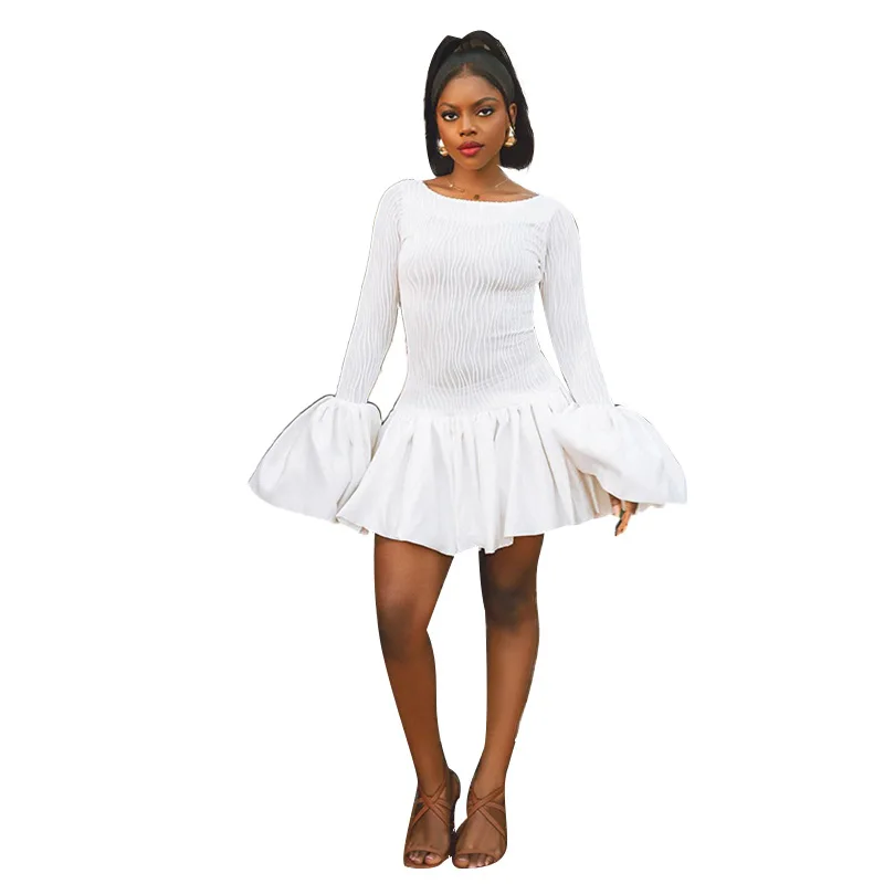 Autumn 2025 New Model, Celebrity Temperament Slim Texture Long-sleeved Ruffle Edge Mini Dress Women Cw71072