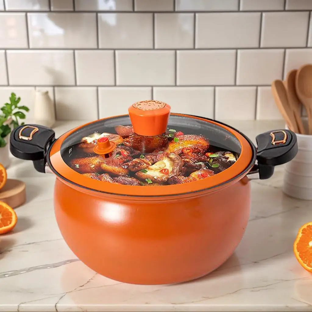 Pressure Cooker Cooking Pot for Stew Fast Heating Non Stick with See Through Lid for Boil Cook Soup Food Home Induction Stoves