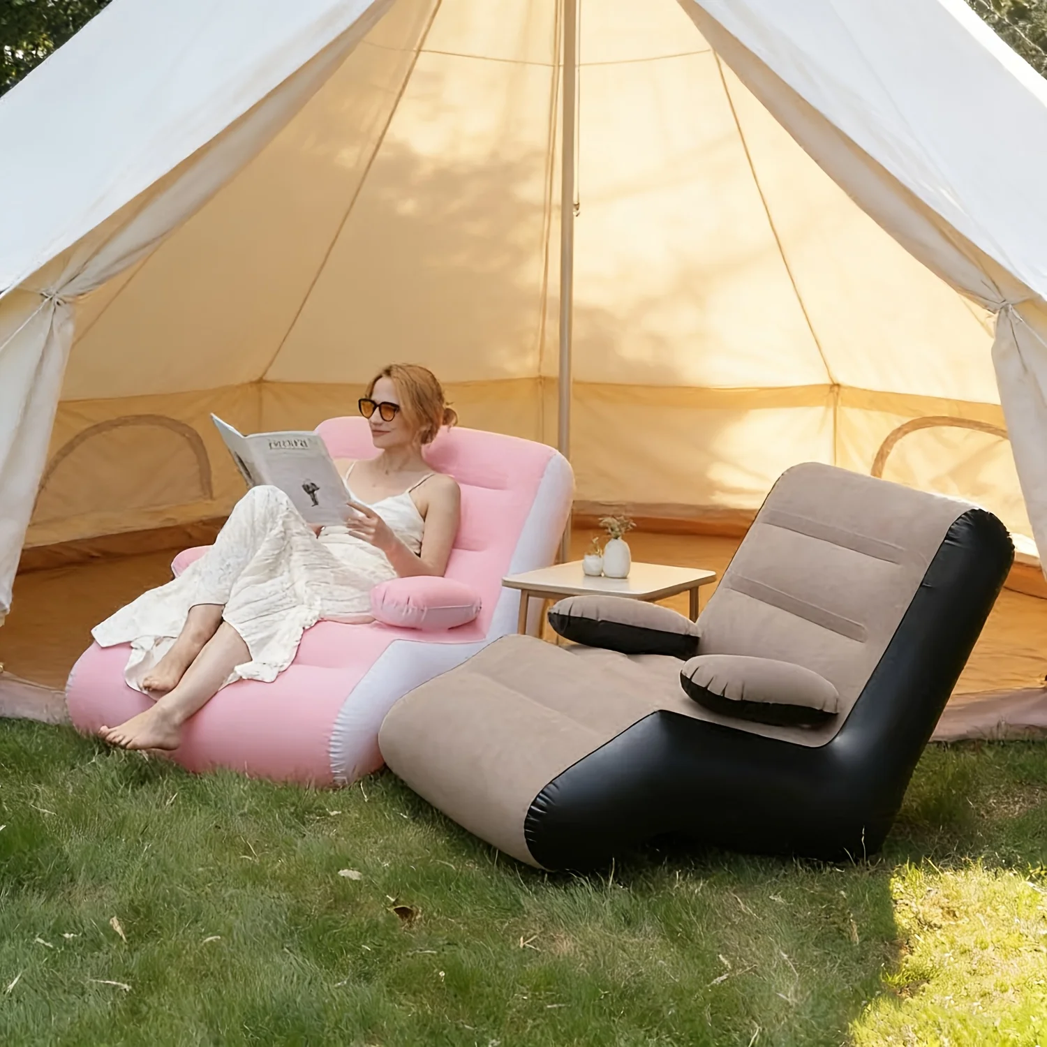 Inflatable Sofa S-shaped Lazy Person Nap Leisure Lounge Chair Outdoor Camping Plush Portable Foldable Sofa Outdoor