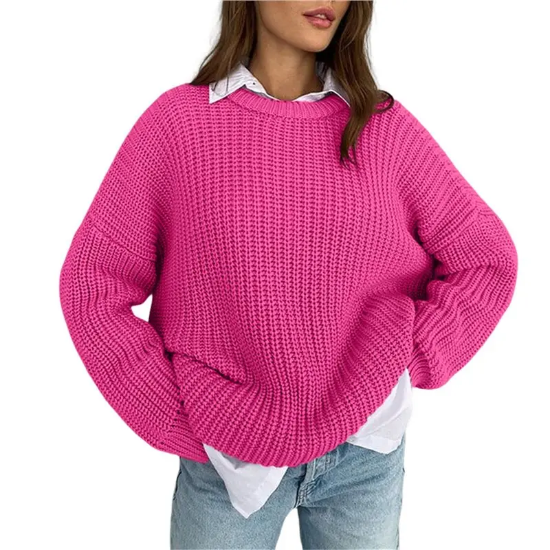 

Женские свитера CYL: Осенний объемный вязаный пуловер крупной вязки, повседневный свитер с длинным рукавом и круглым вырезом, милые свитера