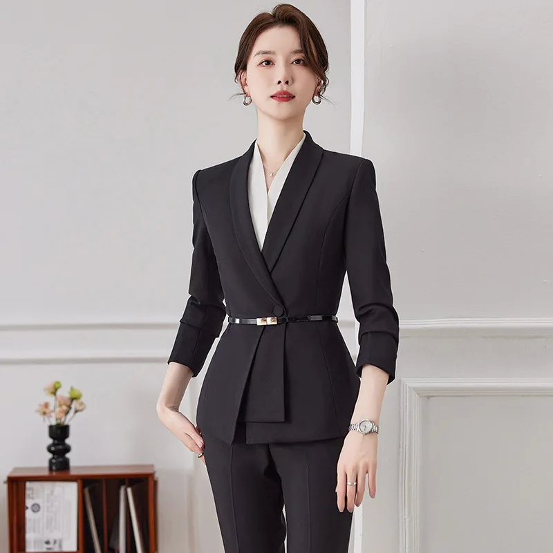 Hochwertige Stoff formale elegante profession elle Hosen anzüge Blazer Karriere Interview Hosen Sets Business Office Work Wear Set