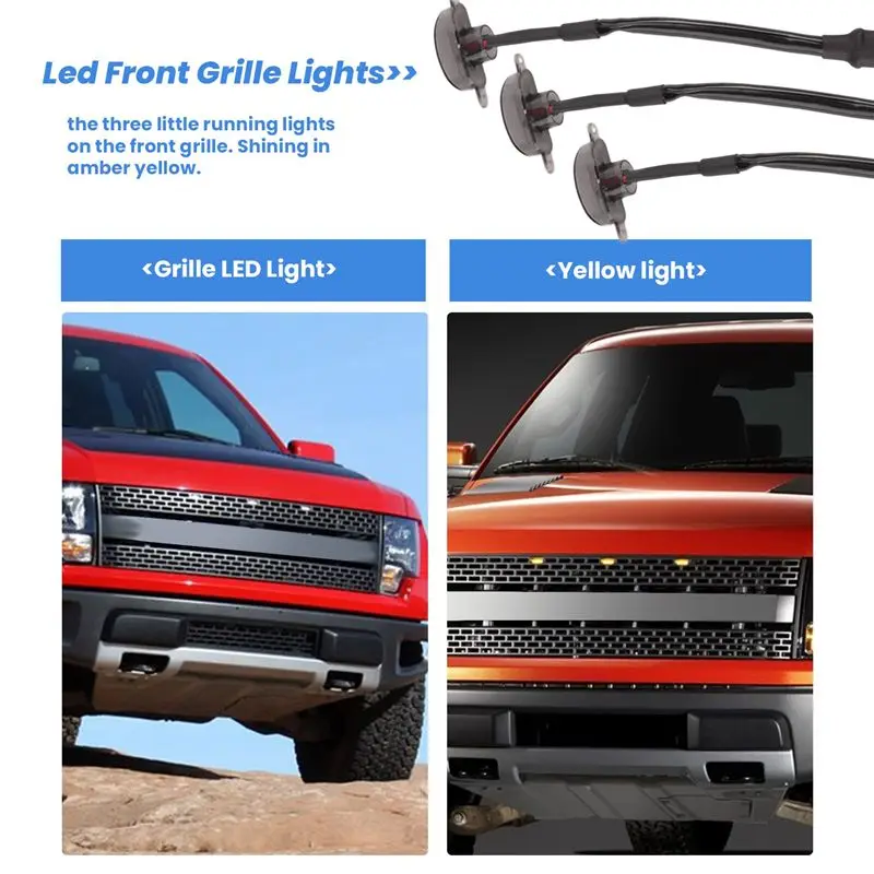 3 Pcs External Amber LED Lights Decoration, Led Front Grille Lights For 2004-2019 Ford F150 Raptor F250 Grille Running Lamps