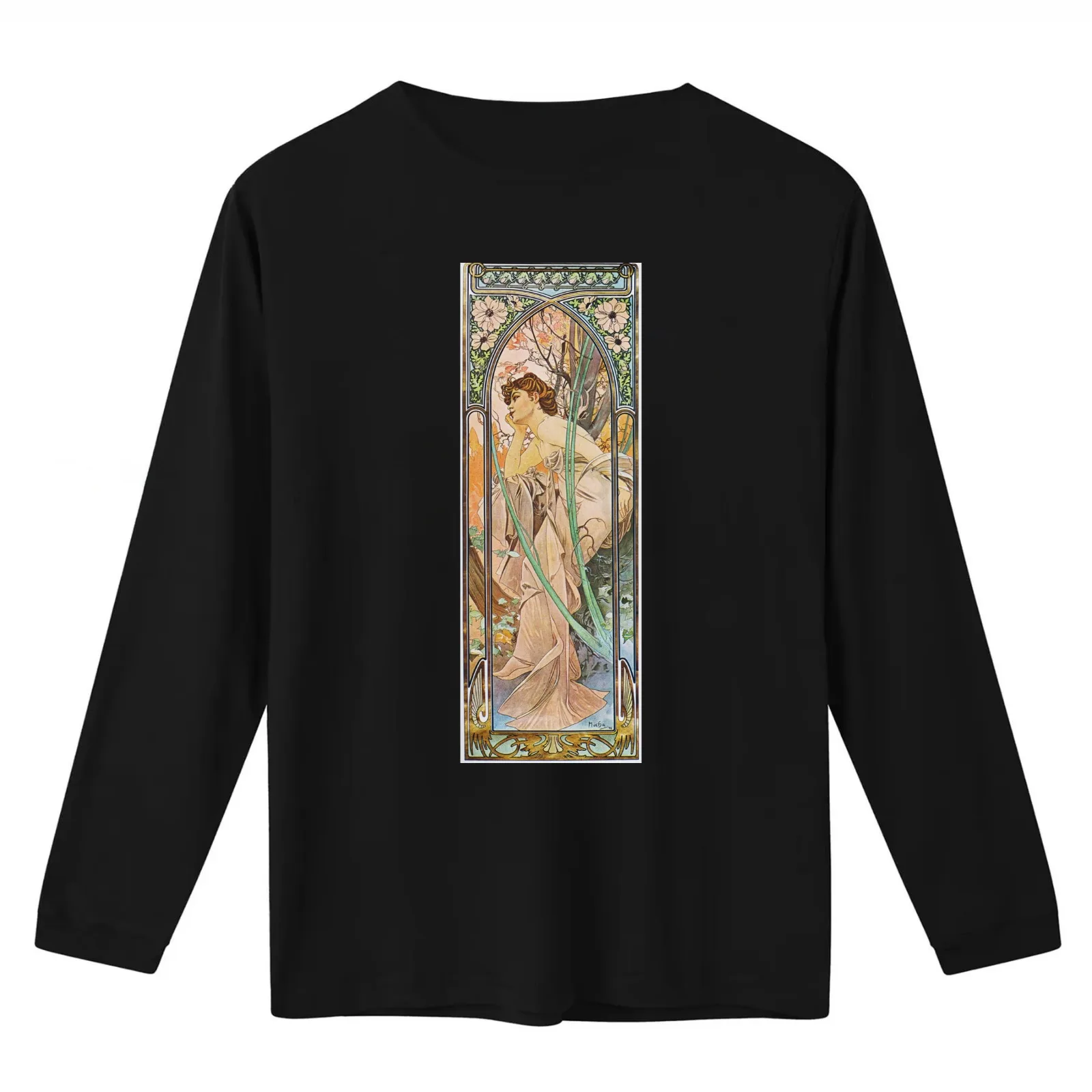 Alphonse Mucha - Evening Reverie T-Shirt Summer Casual Cotton Tee Oversized Streetwear Tops Vintage Graphic Print