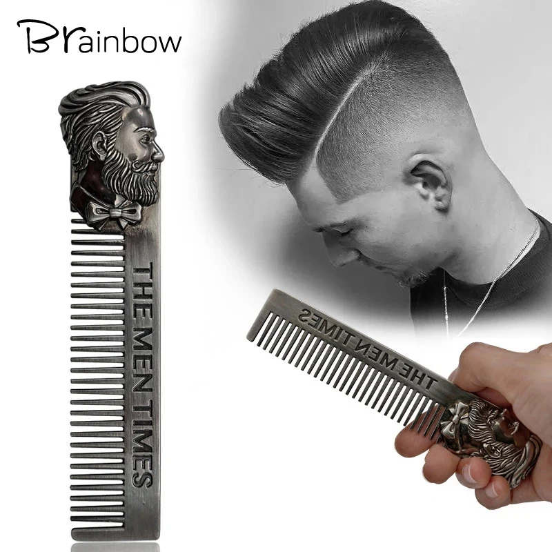 

Brainbow 1PC Quality Stainless Steel Comb Cool Men Beard Comb Beard Shaping Template Gentleman Hair Styling Tools Hair Brush