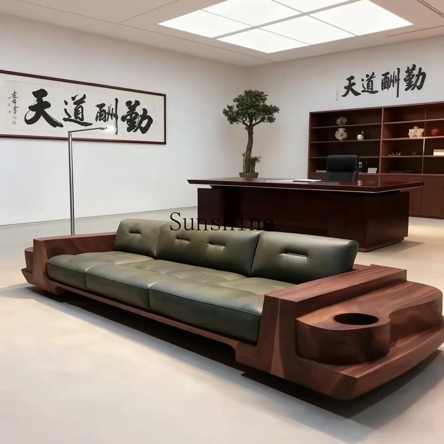 Solid wood modern simple multi-person straight-row sofa office high-end custom furniture