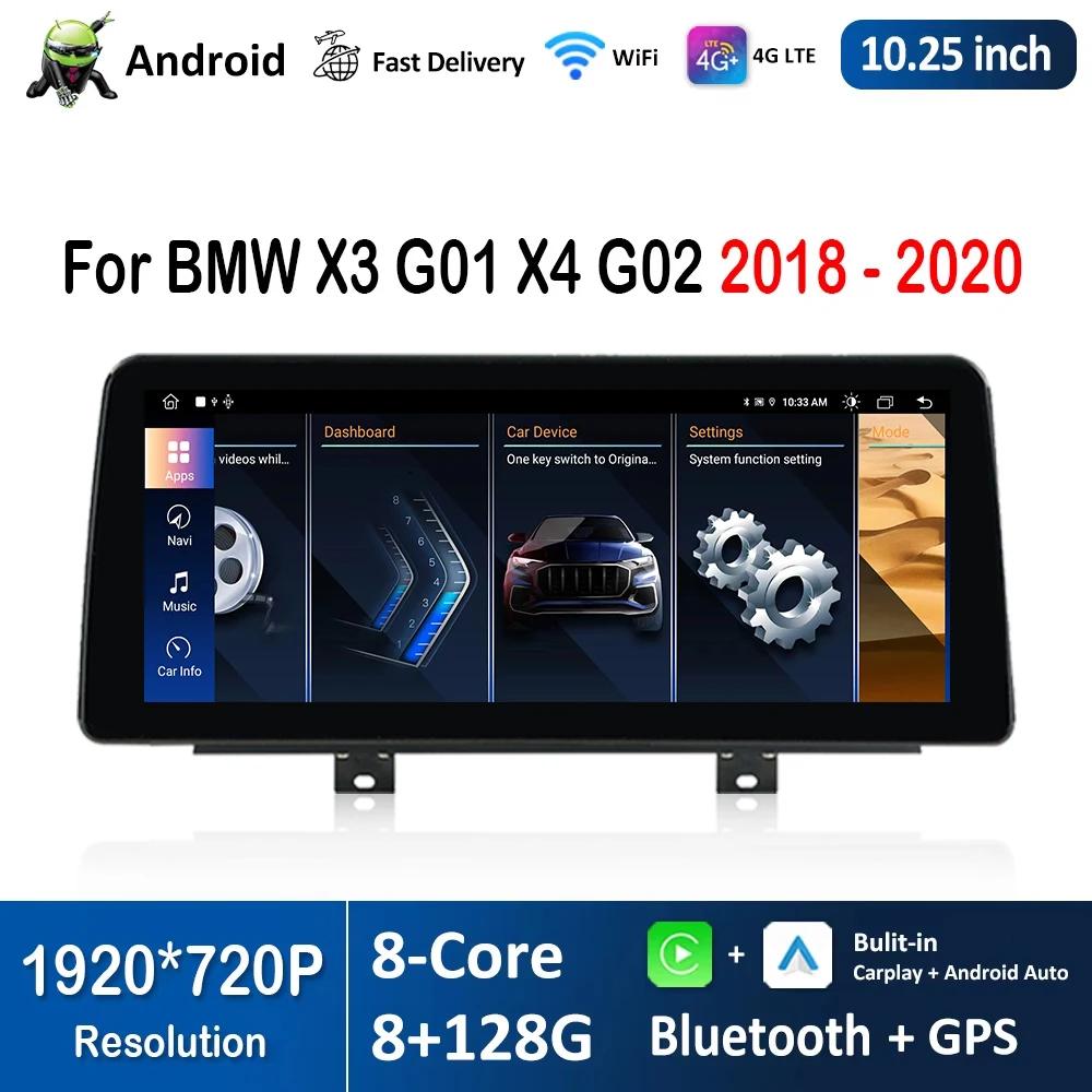 

10.25 inch for BMW X3 G01 X4 G02 2018 - 2020 EVO System DSP Stereo 1920*720P Android Car Radio Video Multimedia Player 4G WiFi