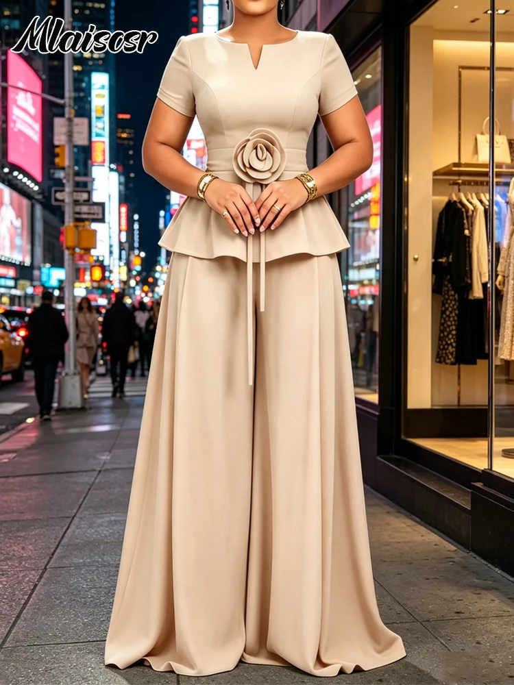 

Mlaiscsr 2 Piece Women's Set Elegant Peplum Blouse and Palazzo Pants Suit Perfect for Cocktail Parties Proms Formal Events 2026