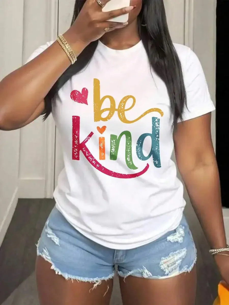 Be Kind Heart Motivational Quote Graphic T Shirt Colorful Retro Vintage Crew Neck Short Sleeve Summer Casual Tops Free Shipping