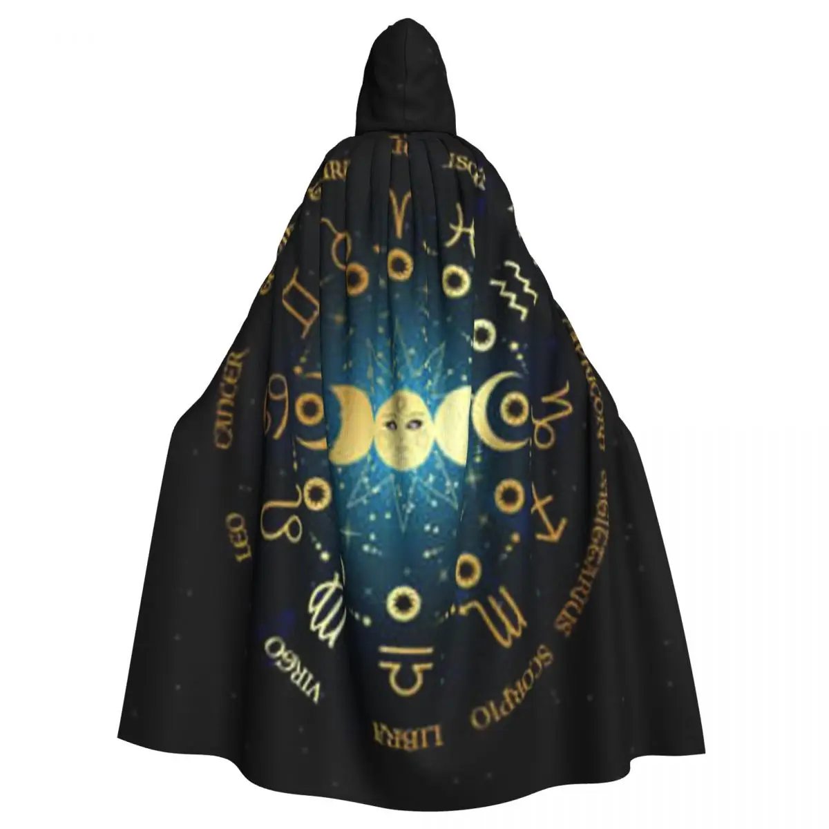 

Wheel Of The Zodiac Wiccan Goddess Cloak Hooded Cosplay Costume Halloween Adult Long Party Cape