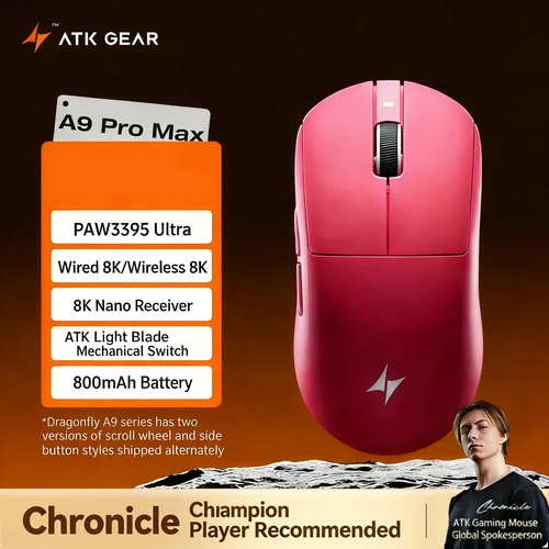 Imagen 2 del producto Ratón Inalámbrico ATK Dragonfly A9 Plus Air Ultimate, Tri-Modo, PAW3950Ultra, 0.181ms, Doble 8K, Ligero, Personalizado para Juegos de PC