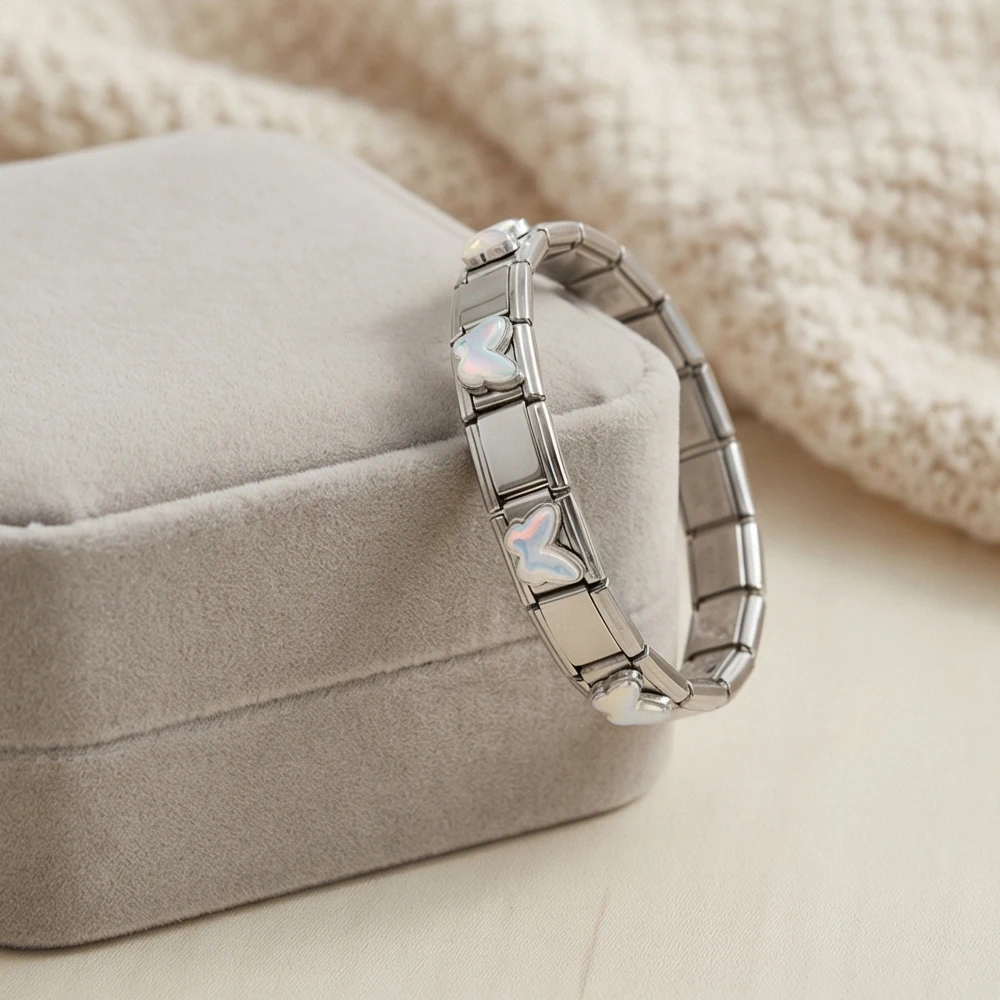 GEMOSA Klassisches Buntes Schmetterlings-Charm-Armband für Damen, Italienisches Gliederarmband Passend für 9mm Edelstahl-Schmuckzubehör DIY – Detail 4