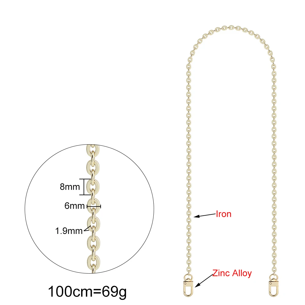 2/5/10PCS 6mm 60-100-120cm Metal Purse Chain For Women Bags Shoulder Strap Backpack DIY Handbag Handles Replacement Accessories