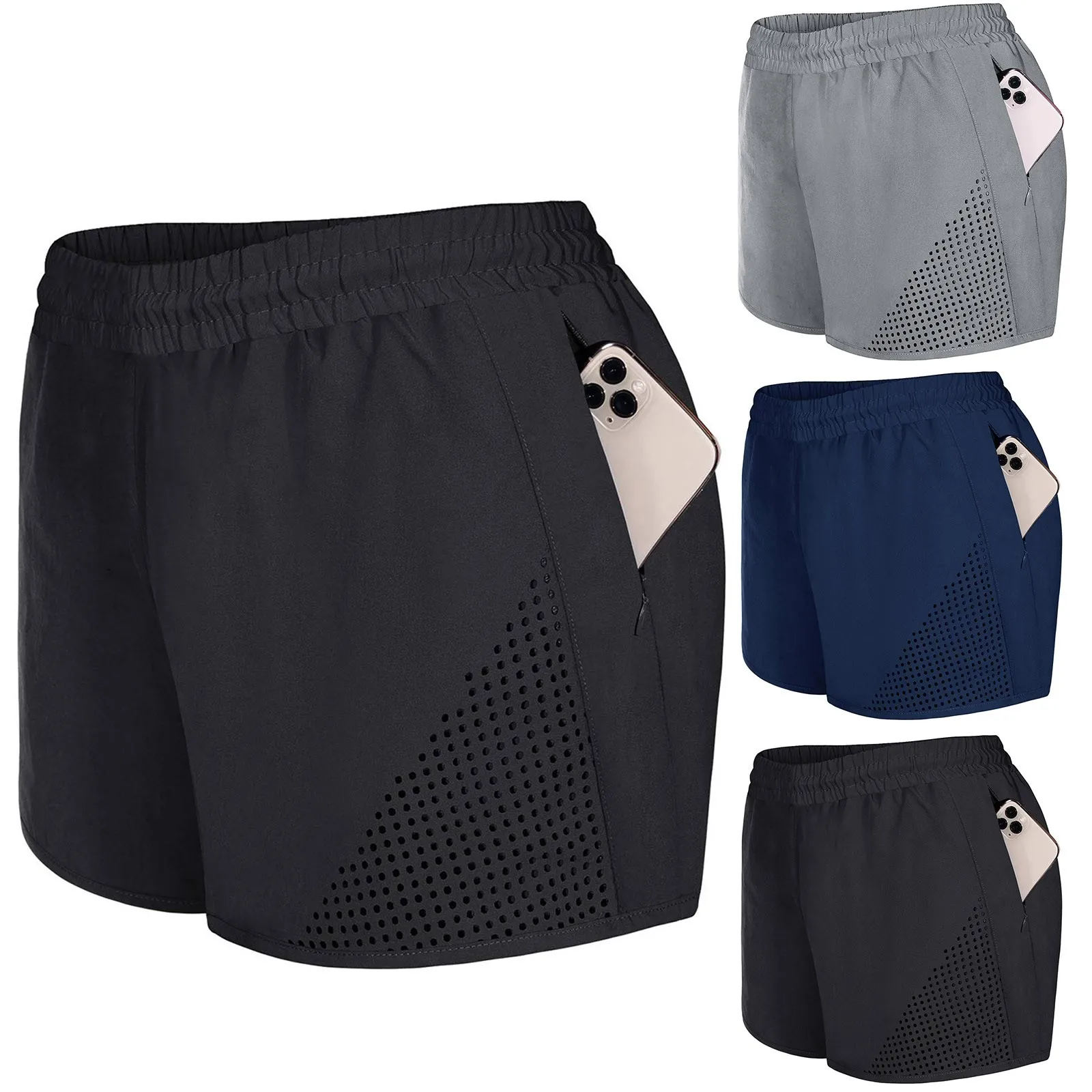 Shorts casuais femininos com bolsos de forro, elástico na cintura, mini calça curta quente, esporte, treino, ioga, solto, primavera, verão