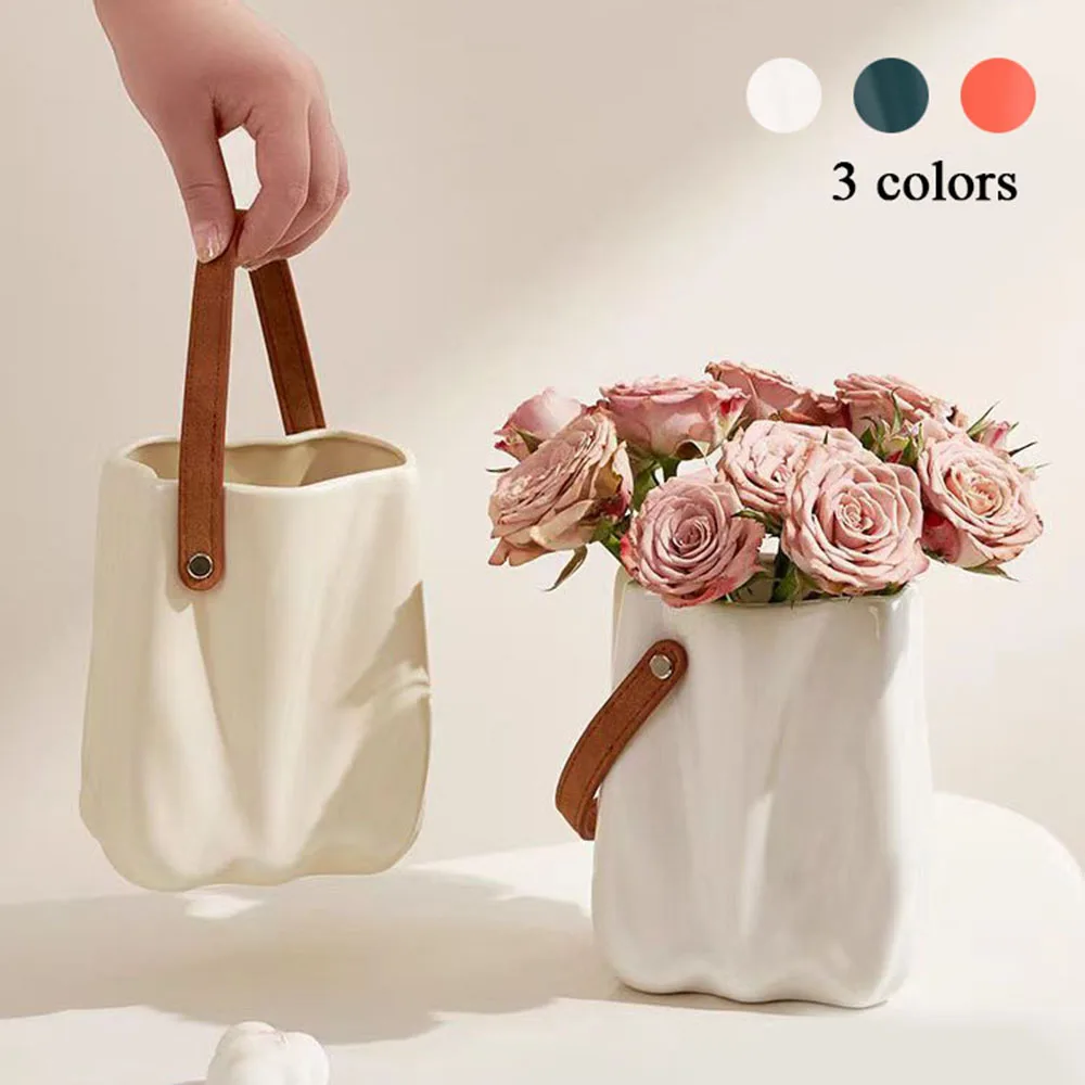 Modern Decorative Vase Handbag Ceramic Vase Decoration Home Flowers for Decor Table Decoration Accessories Room decor Vase Gift