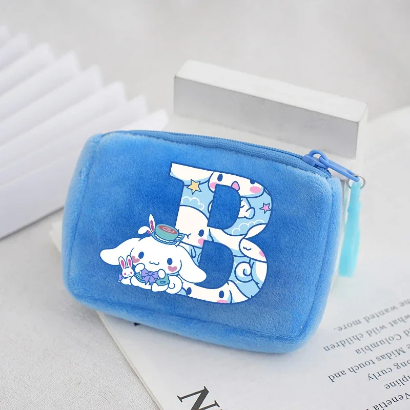 Sanrio Plush Coin Purse Cute Letter Print Cinnamoroll Wallet Kawaii Cartoon Anime Key Pendant Decoration Earphone Money Storage