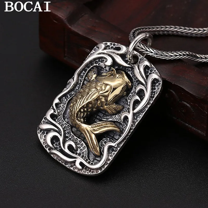 

BOCAI New S925 Sterling Silver Jewelry Annual Fish Garp Pendants Men's Models Valentine's Day Gifts