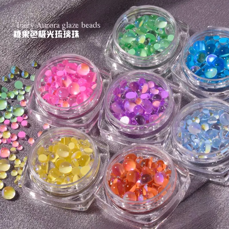 Mixed Size Mocha Glossy Half Round Beads Nail Art Rhinestone Flatback Glass Crystal Glitter Stones 3D Manicure DIY Decorations