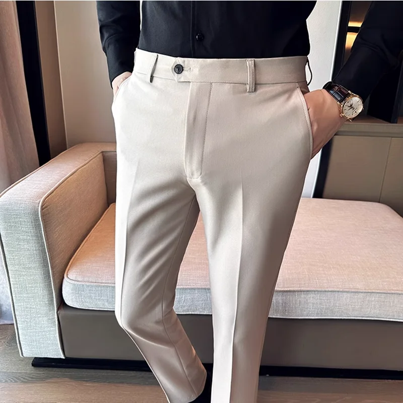 2024 Spring Autumn Fashion Business Casual Pants Men's Straight Leg Slim Fit Suit Pants Formal Office Social Wedding Dress Pants