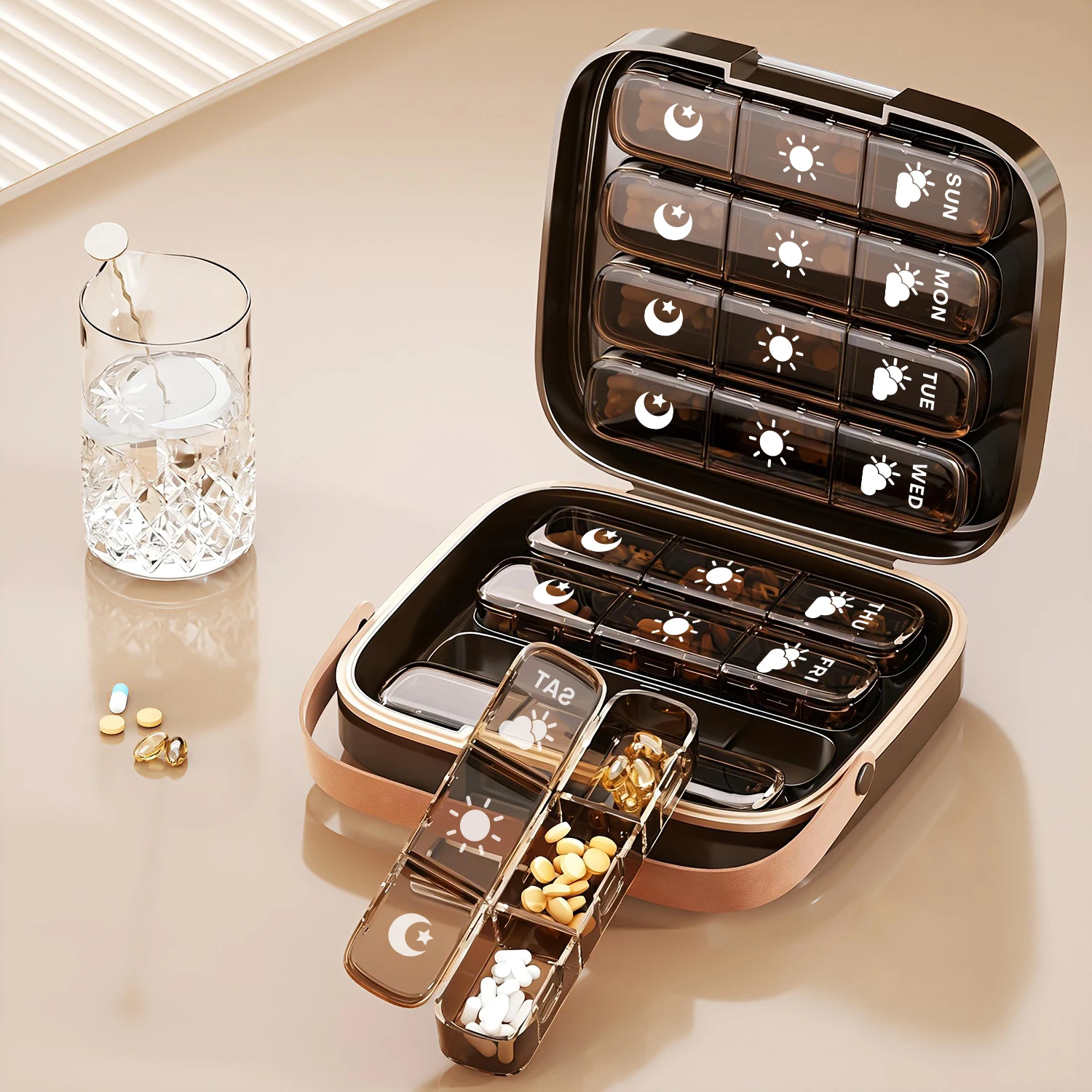 

Moisture Resistant 7 Day Pill Organizer 4 Times A Day Pill Case With Removable Compartments For Pills Vitamins And Supplements