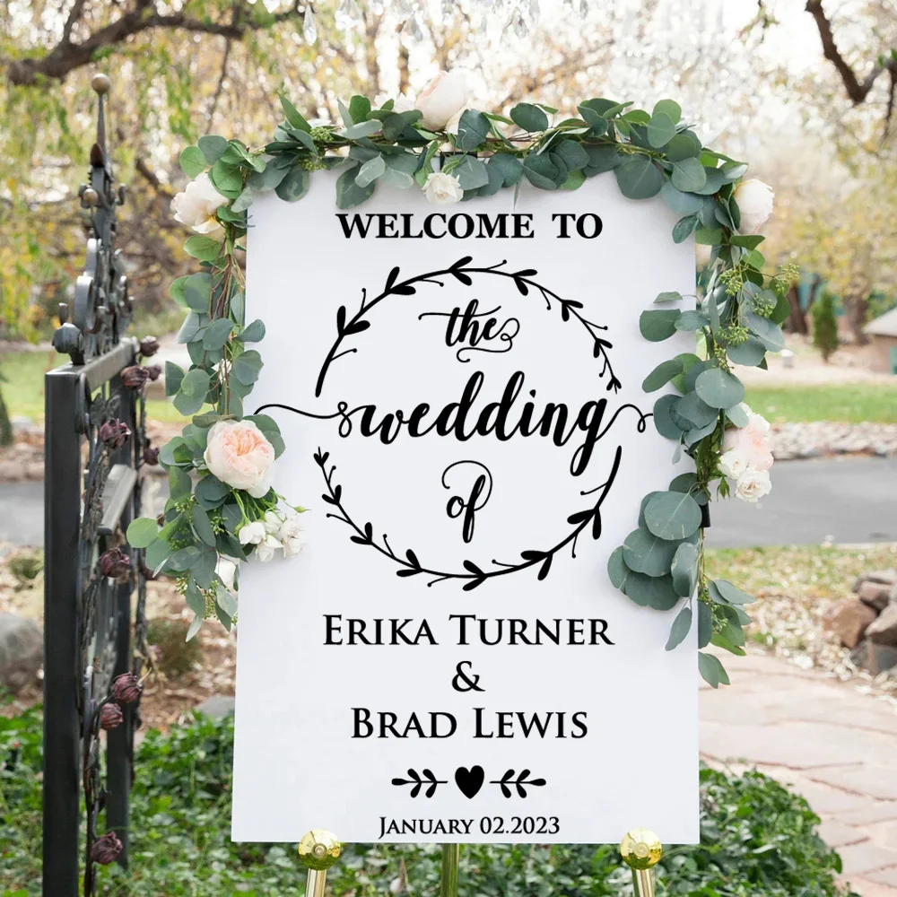 1 pc cool garland Wedding Welcome Board Vinyl Sticker Custom text Wedding Party Decor Wedding Sign Mirror Mural