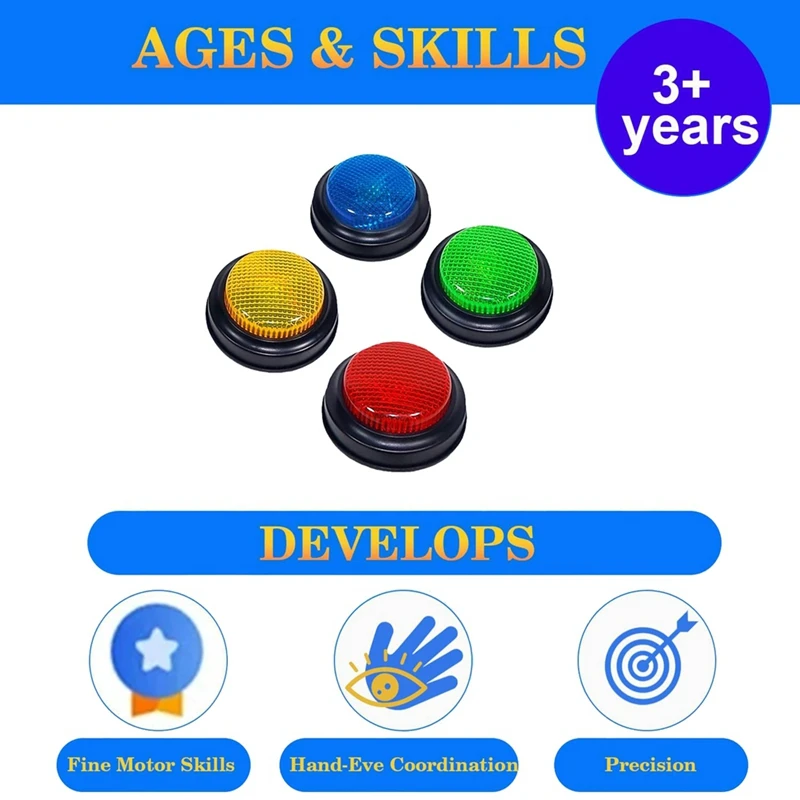 FFYY-4 Pack Buzzers لألعاب Trivia، طنانة الإجابة للفصل الدراسي، طنانات الألعاب مع أضواء وصوت رائعة للألعاب