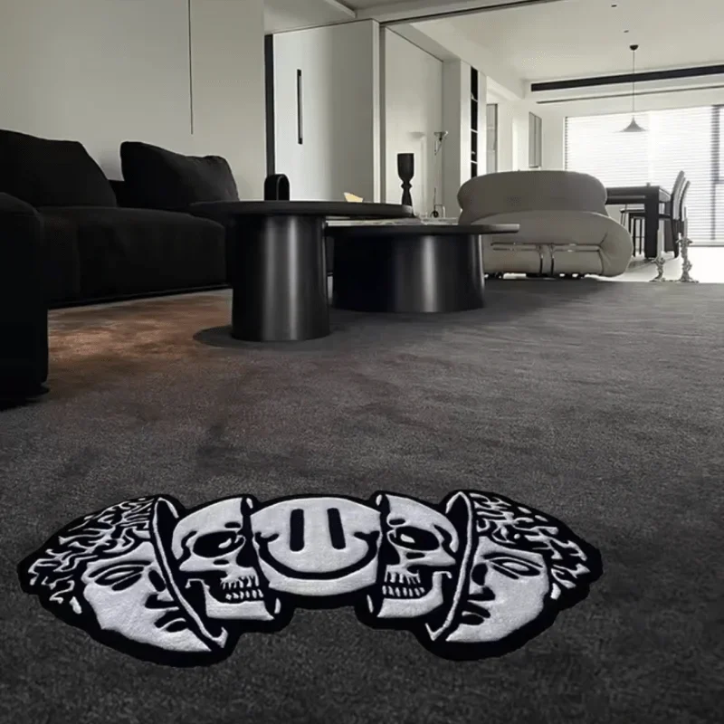 Black White Funny Creative Carpet Smiling Face Skull Rug Comfortable Soft Bedroom Rugs Living Room Decoration Non-slip Floor Mat