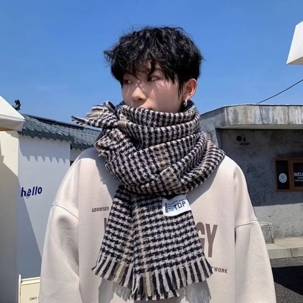 

Fashion Korean Men's Plaid Scarf Thicken Casual Winter Plaid Scarf Long Warm Checkered Scarf Males