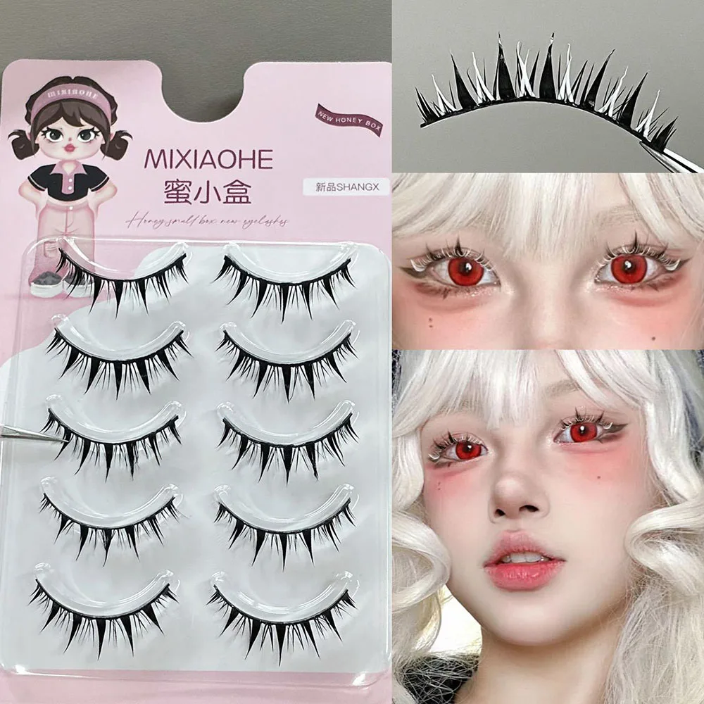 5 Pair Manga Cat Eye Cosplay Makeup Doll Lash Extension Black White Cross False Eyelashes Comic Eye Natural Wispy Eye Makeup