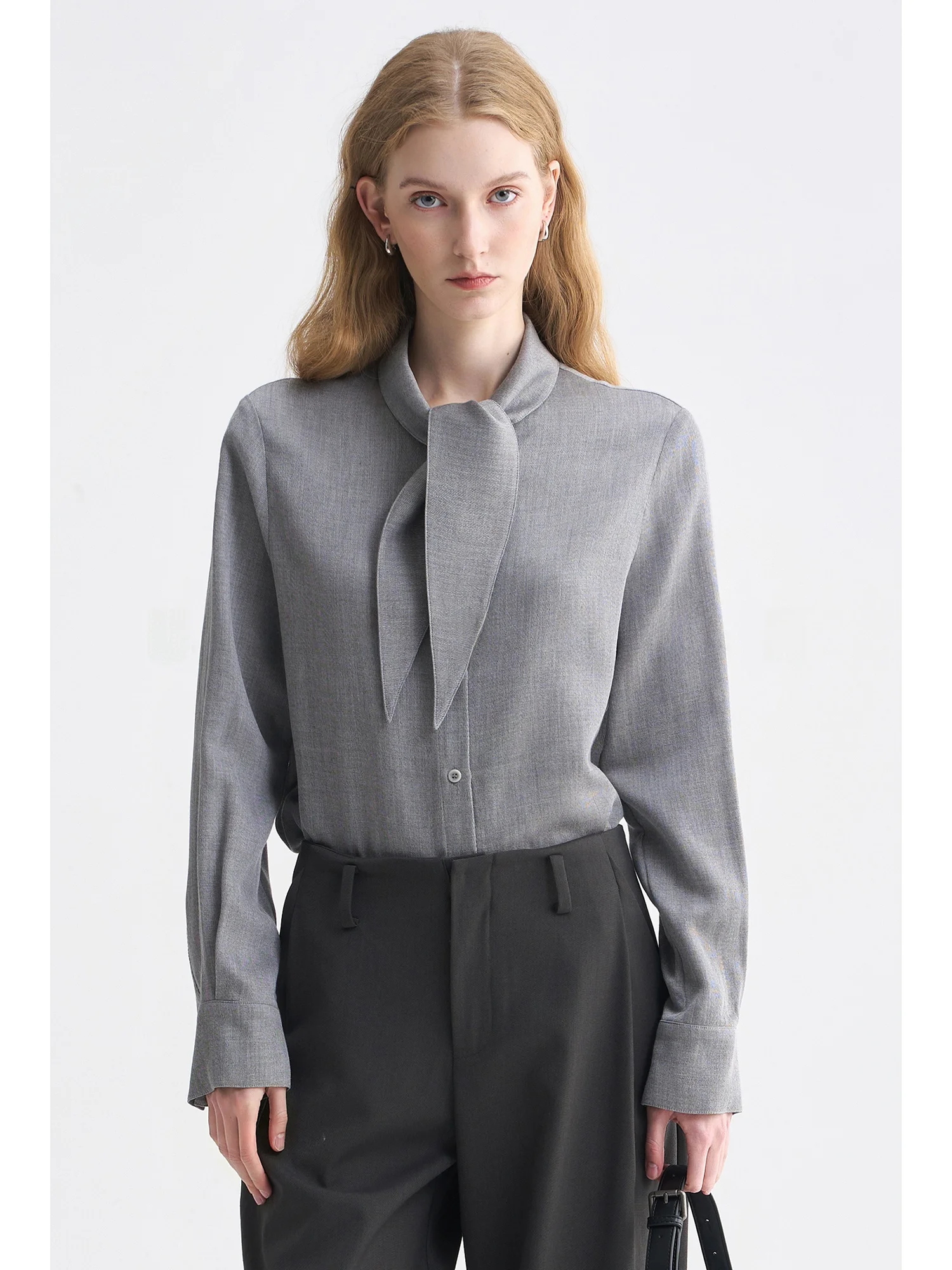 

USEEN mat Sle Women's irt with Belt Long Sve Turn-down Collar Versatile Slimming High-end Feeling Top