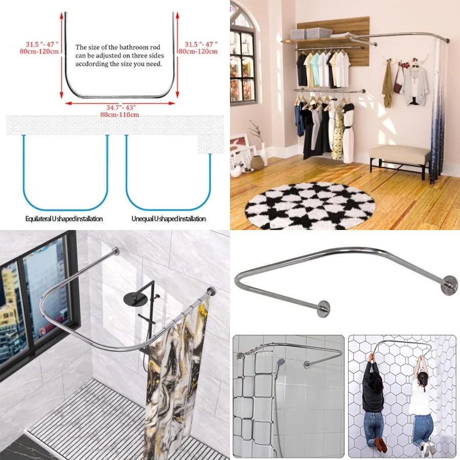 

Shower Crtain Rod Both sides: 31.5-47, Middle: 34.7-43 Adjstable Genine 304 Stainless Bathroom Bathtb Shower Crtain Rod Rack wi