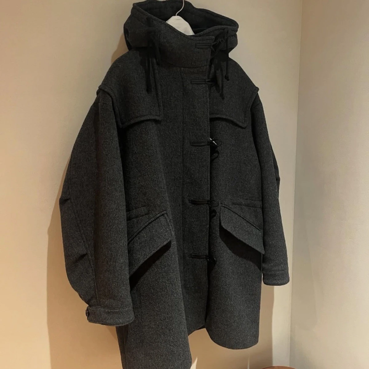 

PREON осень-зима новое шерстяное пальто с капюшоном в стиле ретро на пуговицах Jaet LFML прямой крой для поездок на работу Sle Long Sve средней длины