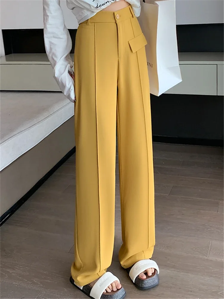 

Summer Spring Women's Suit Pants 2024 New Casual Elastic High Waist Solid Work Wide Leg Trouses Female LJ18