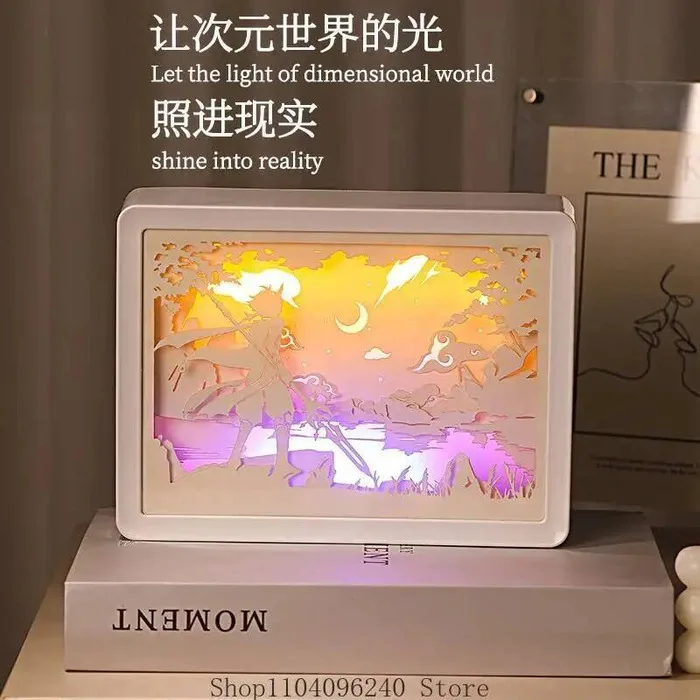 

Genshin Impact Aether Lumine Childe Venti Косплей Лампа для резьбы по бумаге Мультфильм 3D Ночник Декоративные лампы Деревянная рамка Подарок A