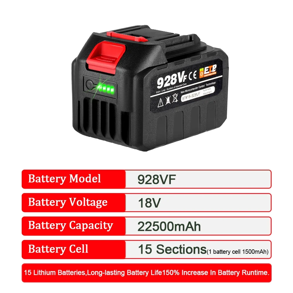 Imagem -04 - Bateria de Lítio Recarregável para Makita Ferramentas Elétricas para Motosserra 928vf 388vf 22500mah 15000mah 7500mah