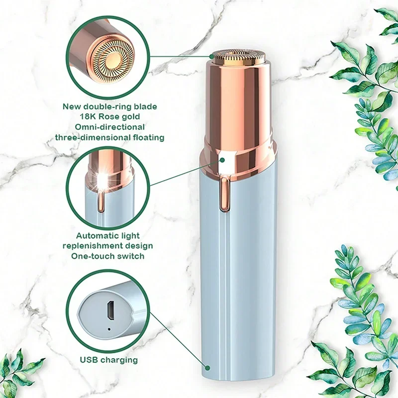 ماكينة إزالة شعر الوجه الكهربائية للنساء، جهاز إزالة الشعر المحمول غير المؤلم القابل لإعادة الشحن عبر USB مع ضوء المؤشر