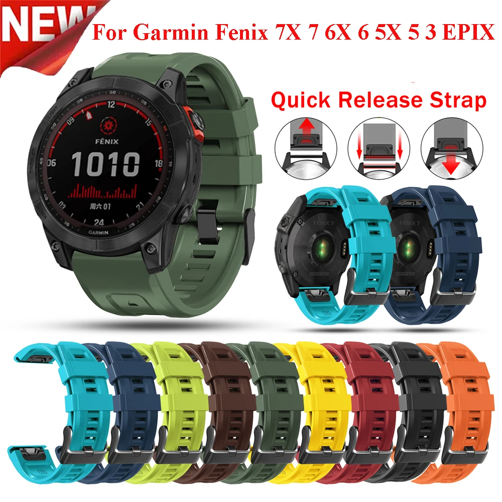 

26 22MM Silicone Quick Release Watchband Strap for Garmin Fenix 7X 6X 5X 3HR Watch Easyfit Wristband Strap For Fenix 7 6 5 Watch