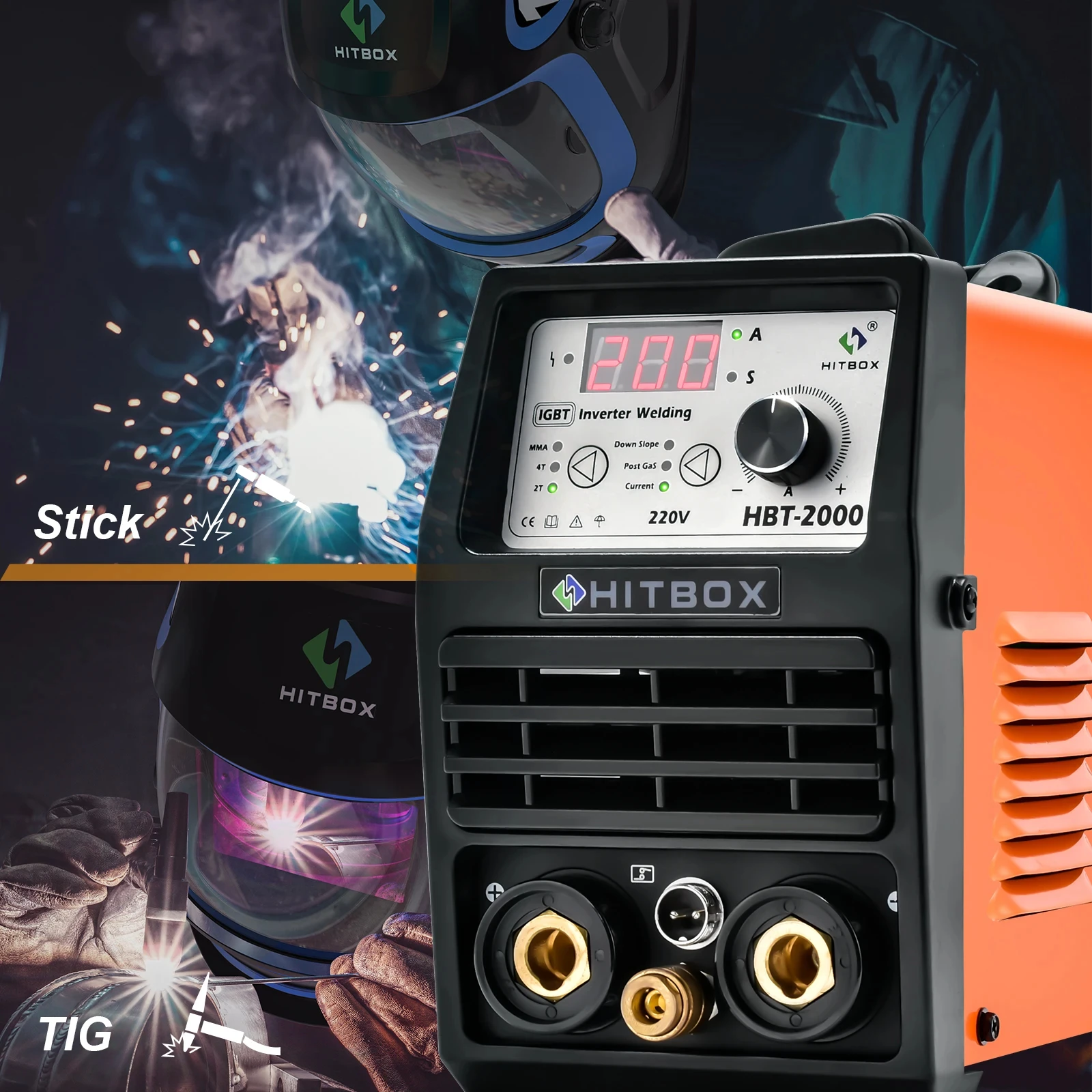 HITBOX TIG/ARC Welding Machine 2 IN 1 Stick HBT2000 MMA 2T/4T Automatic Semi-automatic Welder 220V～240V 200A