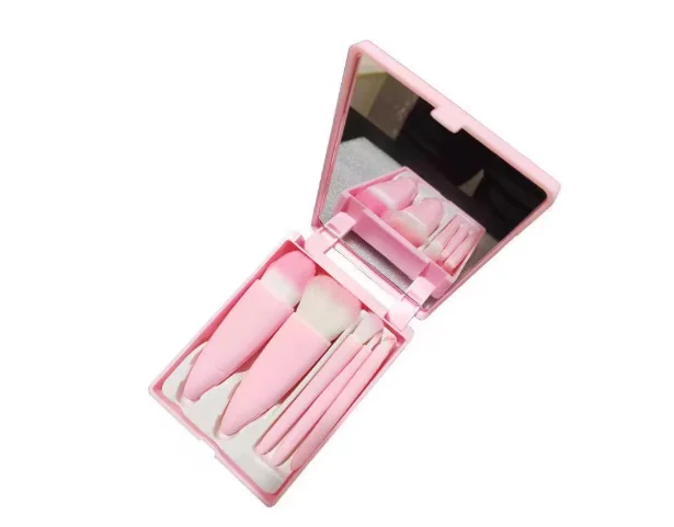 مجموعة فرش مكياج جديدة للسفر مكونة من 5 مرآة، أداة تجميل محمولة متعددة الوظائف لفرشاة البودرة وأحمر الخدود #3