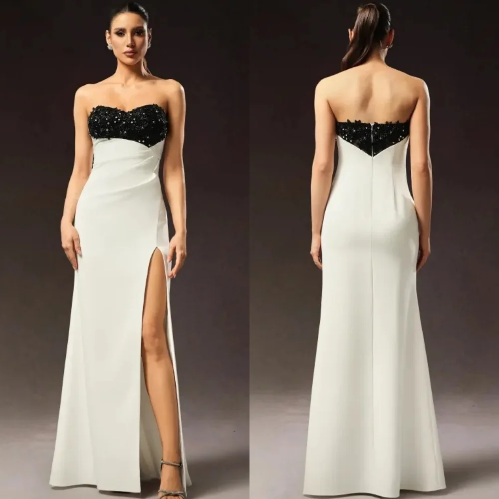 

Customized High Quality Classic Jersey Beading Pleat Straight Strapless Long Dresses Bespoke Occasion Dresses Modern Style Sexy