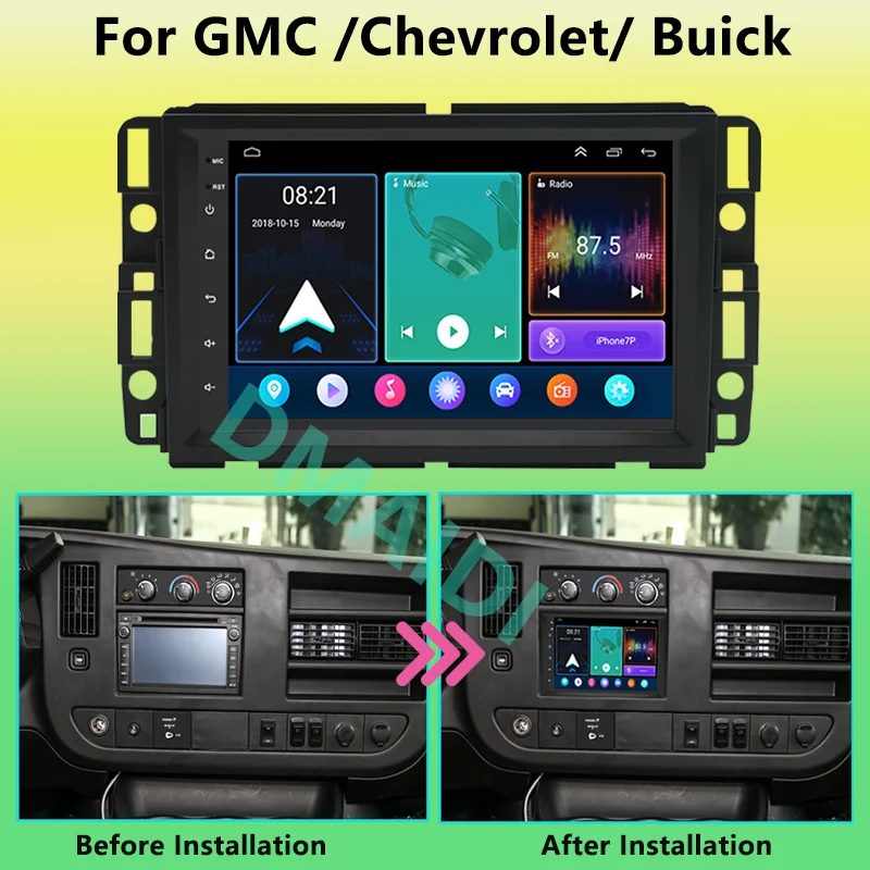 Car Multimedia Video Player 7'' Android12 Radio GPS Navigation CarPlay Auto For GMC Chevrolet Buick Enclave Yukon Acadia Equinox