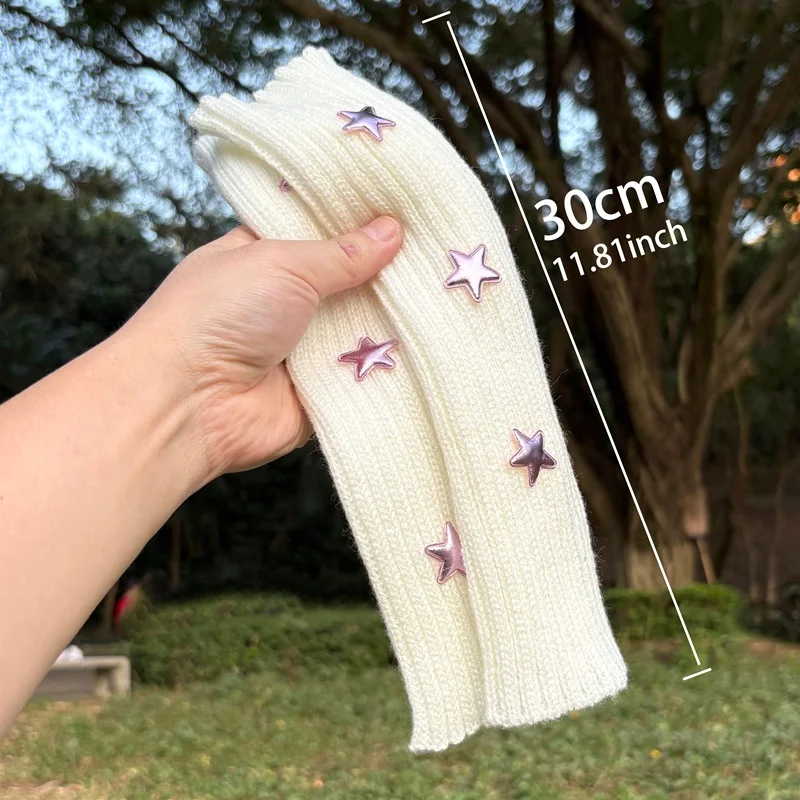 Y2k Fingerless Gloves Fashion Women Warm Arm Sleeve Knitted Star Decoration Mitten Casual Long Wrist Mittens Punk Gothic Gloves