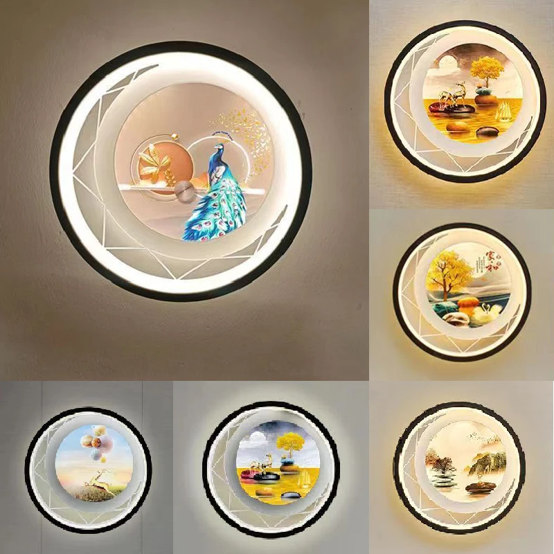 Modern Mural LED Wall Lamp Vintage Round Picture Sconce Lighting Loft Hotel Bedside Bedroom Home Decor Wall Lights